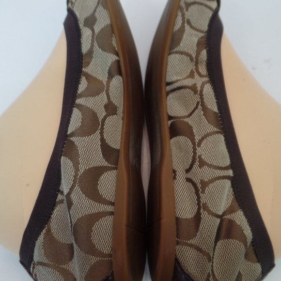 Coach Chelsey Signature Logo Fabric Brown Leather Flats Goldtone Hardware Sz 8 - Picture 7 of 15